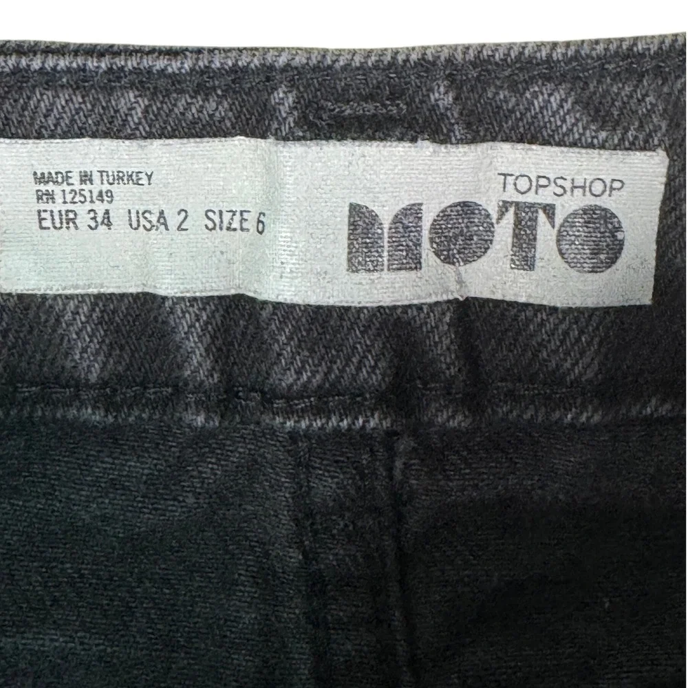 Topshop MOTO Faded Black Denim Midi Skirt Sz 2 Grunge Y2K Indie